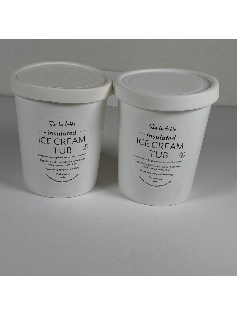 2 Sur La Table Insulated Ice Cream Tubs 1 Quart White Storage Location S-2